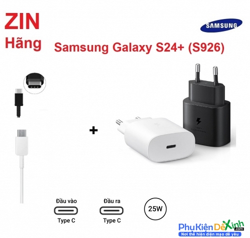 Bộ Củ Cóc Sạc Samsung Galaxy S24 Plus 25W USB Dây Cáp Sạc C To C, Type C Sạc Nhanh