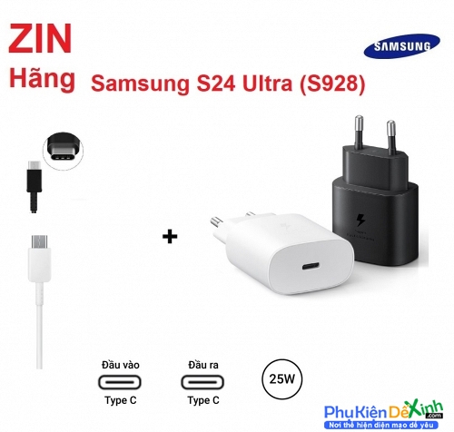 Bộ Củ Cóc Sạc Samsung Galaxy S24 Ultra 25W USB Dây Cáp Sạc C To C, Type C Sạc Nhanh