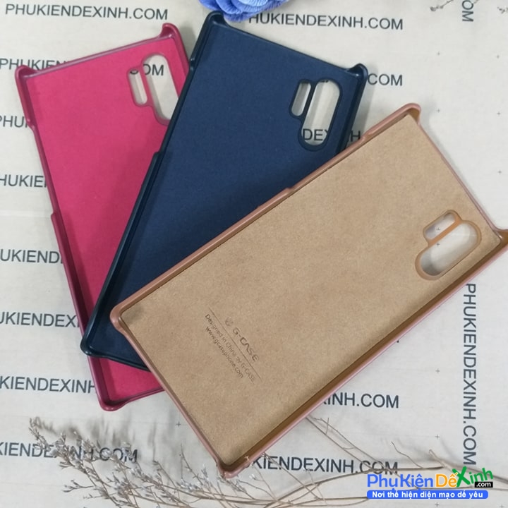 Ốp Lưng Samsung Galaxy Note 10 Plus 5G Hiệu G-Case bằng chất liệu da công nghiệp một bên trơn và một bên đan ô nhỏ rất khóe ôm sát thân máy chống va đạp trầy xước.