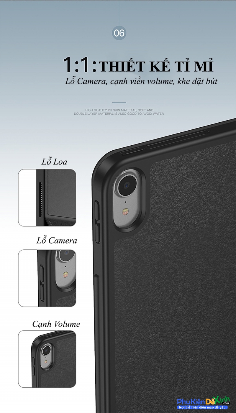 Bao Da iPad Pro 11 2018 Leather Case Hiệu ToTu Chính Hãng được thiết kế 2 bề mặt da cùng màu trang trí xung quanh đường viền đen rất chắc chắn, bên trong có lớp đệm thoát nhiệt tốt. 