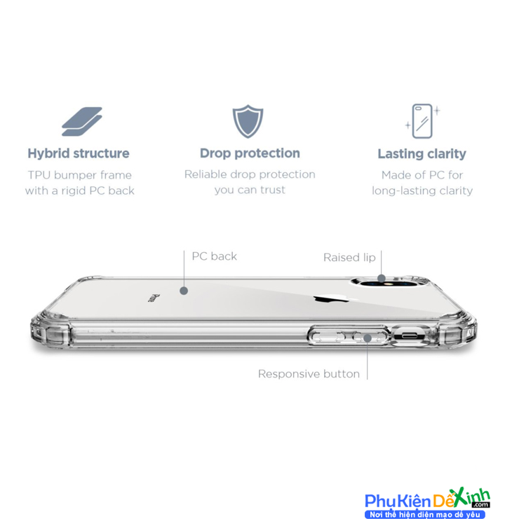 Ốp lưng chống sốc iPhone XS trong suốt Likgus Thiết kế hoàn toàn trong suốt, kết hợp chất liêu PC mặt lưng và TPU ôm sát xung quanh viền máy iPhone X. Chất liệu PC trong suốt ở mặt lưng tạo sự cứng cáp hạn chế hiện tượng đổi màu ...