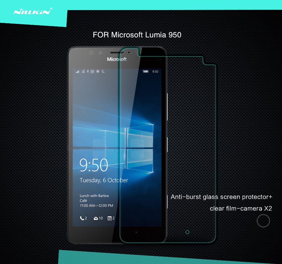 Dán Kính Cường Lực Lumia 950 Dán Kính Cường Lực nokia 950 Dán Kính Cường Lực MicroSoft 950 Hiệu Nillkin được làm bằng nhựa Polycarbonat có độ đàn hồi tốt sần ko bám vân tay ko dễ bị xước màu bền ko bị phai nên dùng lâu trông vẫn mới