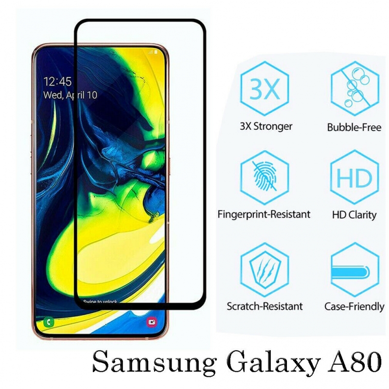Miếng Kính Cường Lực Full Samsung Galaxy A80 Hiệu Glass ôm sát vào màn hình máy bao gồm cả phần viền màn hình, bám sát tỉ mỉ từng chi tiết nhỏ