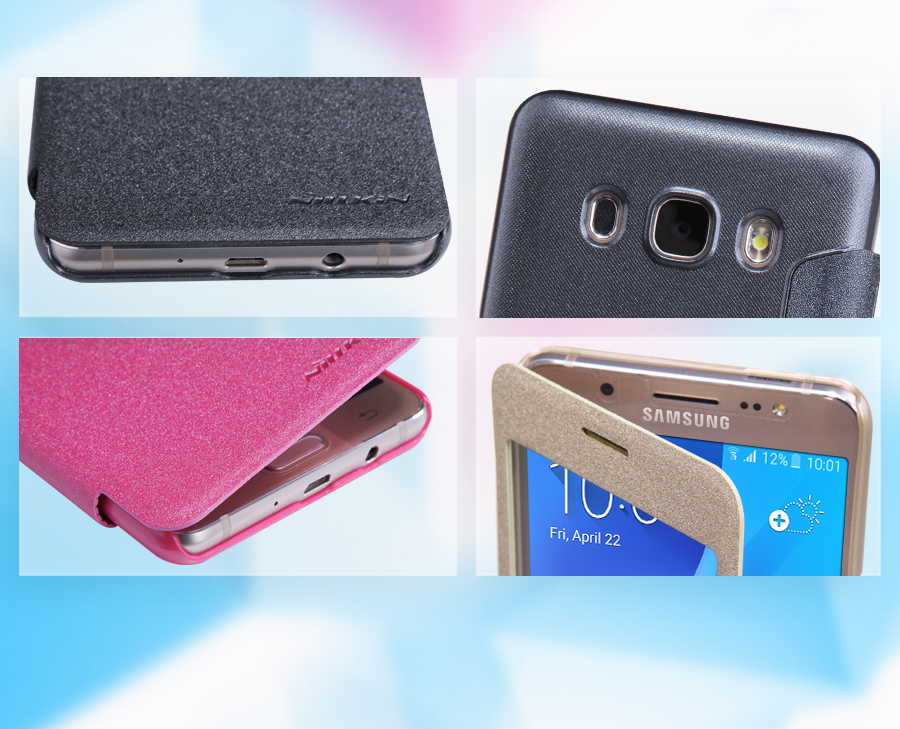 Bao Da Samsung Galaxy J7 2016 Hiệu Nillkin Sparkle được sản xuất dành riêng cho điện thoại được làm từ PU cao cấp kết hợp với một loại da công nghiệp nhập khẩu. Bao Da Samsung Galaxy J7 Hiệu Nillkin Sparkle thiết kế bề mặt nhám. Mặt sau 