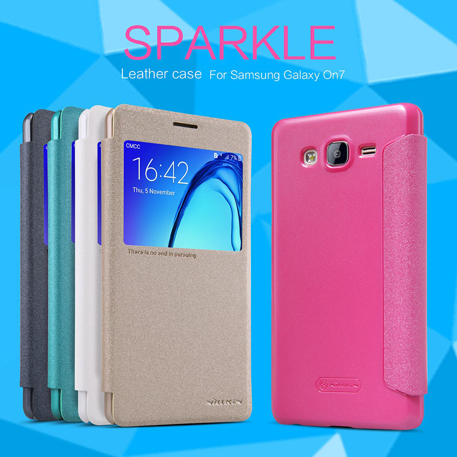 Bao Da Samsung Galaxy On7 Hiệu Nillkin Sparkle được sản xuất dành riêng cho điện thoại được làm từ PU cao cấp kết hợp với một loại da công nghiệp nhập khẩu. Bao Da Samsung Galaxy J7 Hiệu Nillkin Sparkle thiết kế bề mặt nhám. Mặt sau 