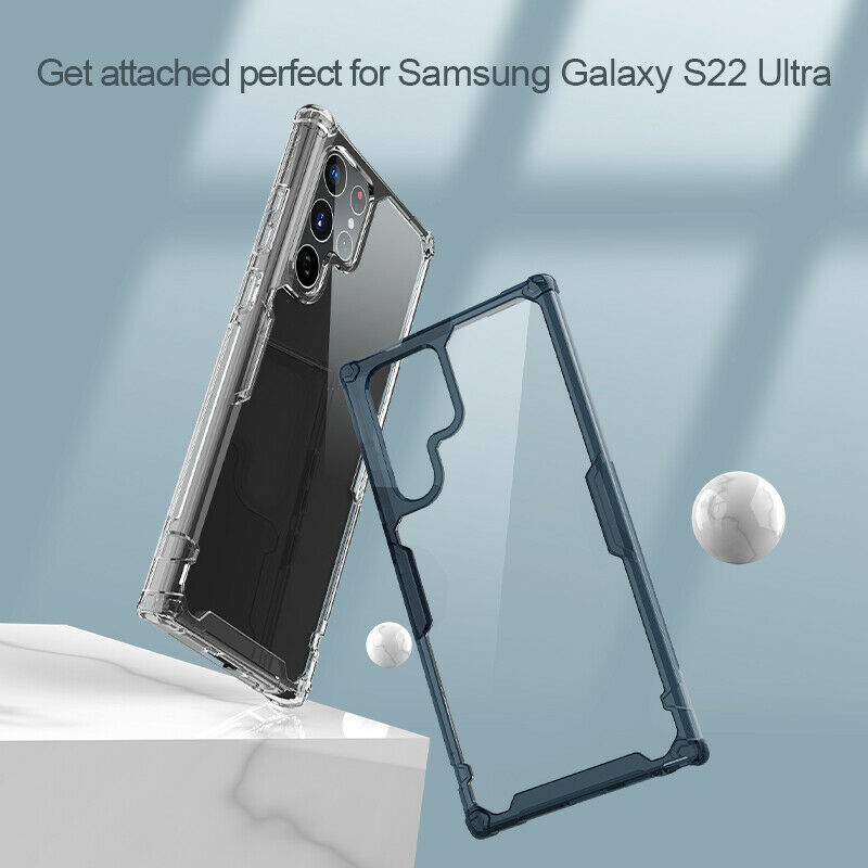 Ốp Lưng Samsung Galaxy S22 Ultra Hiệu Nillkin Nature TPU Pro Case dạng chống sốc, 4 phần của góc ốp dầy nhô cao khả năng bảo vệ máy cực kỳ hiệu quả